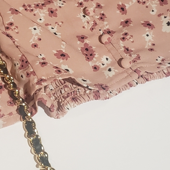 Large Women Crop Long Sleeve Woven Blouse Pink Floral Love Tree Corset - Picture 5 of 5